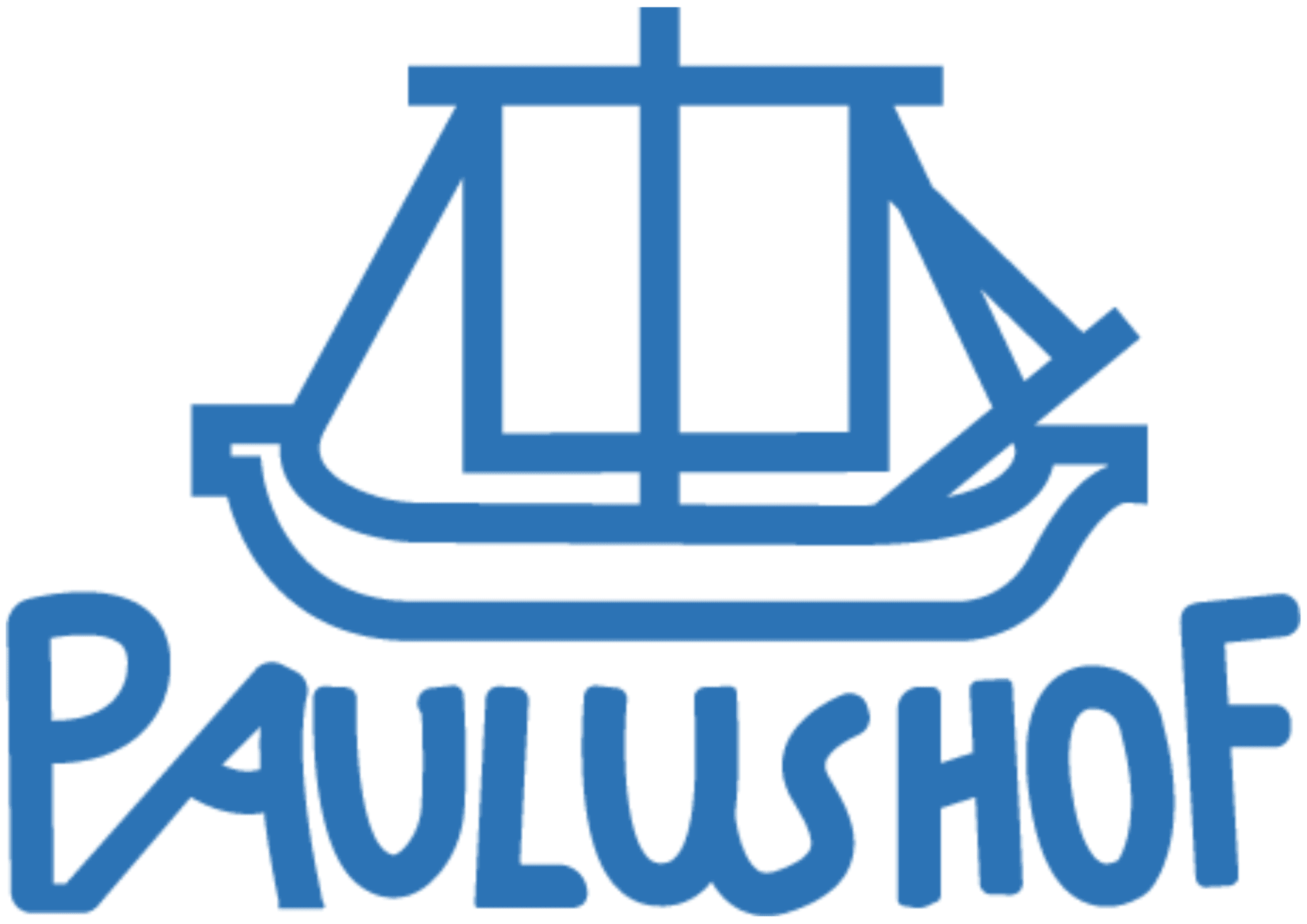 Paulushof-Logo: Blaues stielisiertes Schiff, Evangelisches Pflegeheim Paulushof gGmbH
