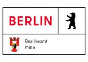 Bezirksamt Mitte Logo: Wappen, Bär und Schriftzug Berlin.