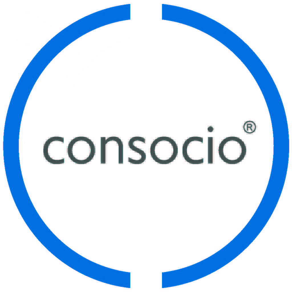 Consocio gGmbH Logo: Blauer Kreis, Schriftzug consocio®.