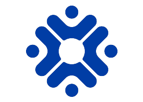 K und K Talents Logo: Blaues Symbol, stilisierte Menschen um einen Kreis.