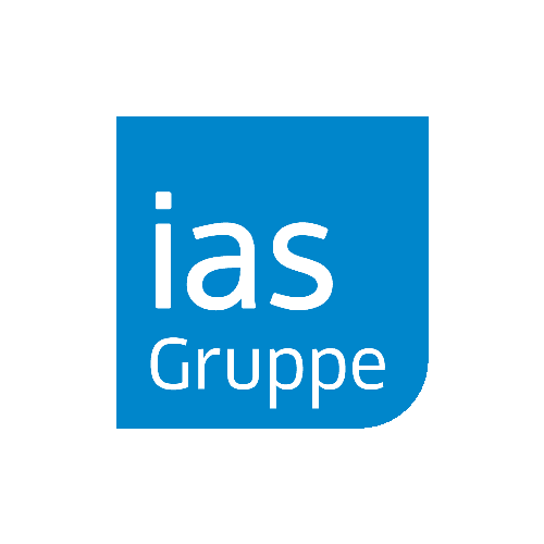 Logo der ias Aktiengesellschaft, ein Unternehmen der ias-Gruppe. Blaues Quadrat mit weißer Schrift.