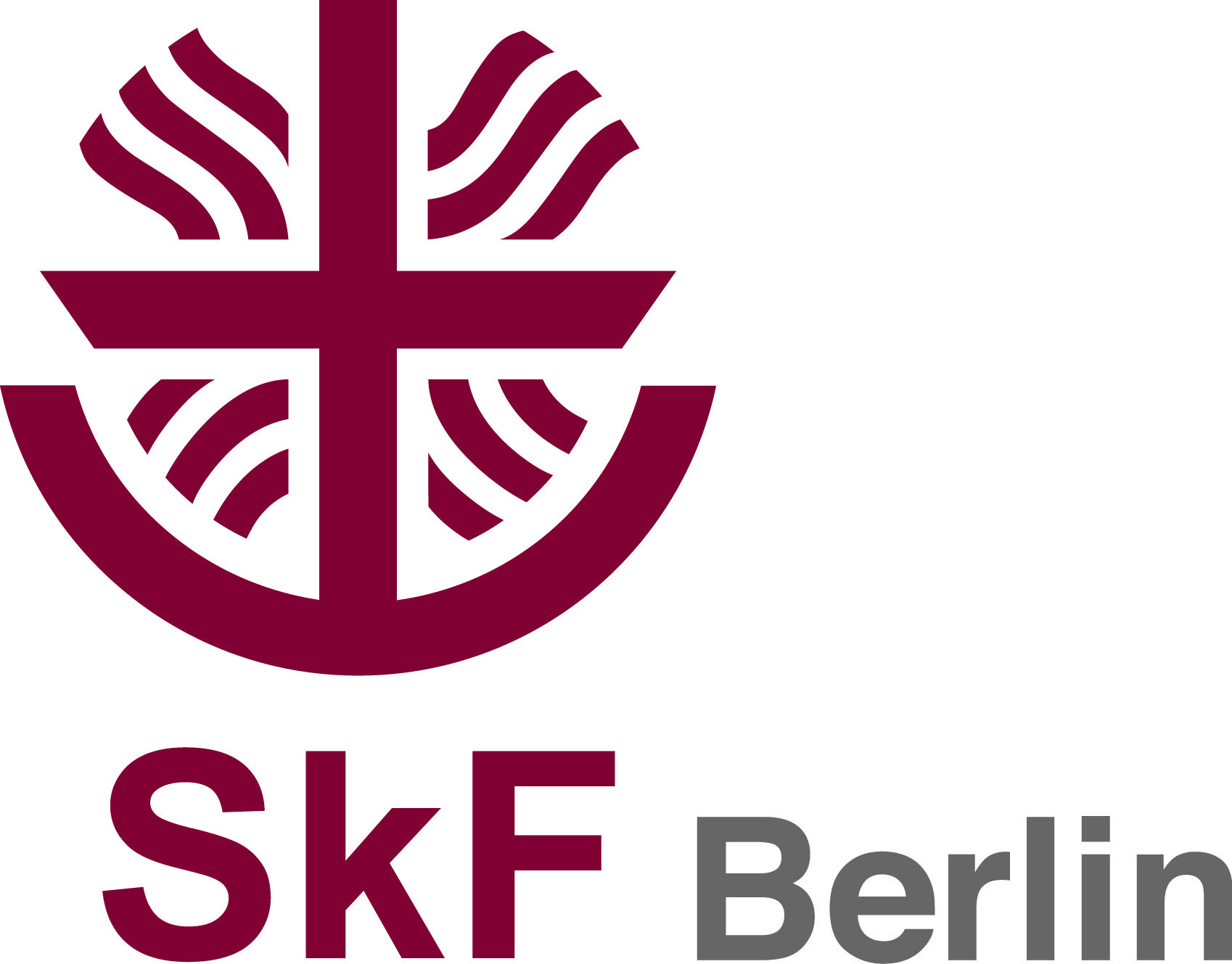 Logo des Sozialdienst katholischer Frauen e.V. (SkF): Kreuz mit stilisierten Wellen, Schriftzug SkF.