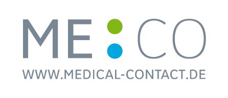 Firmenlogo MECO mit einem grünen und blauen Punkt sowie dem Schriftzug WWW.MEDICAL-CONTACT.DE