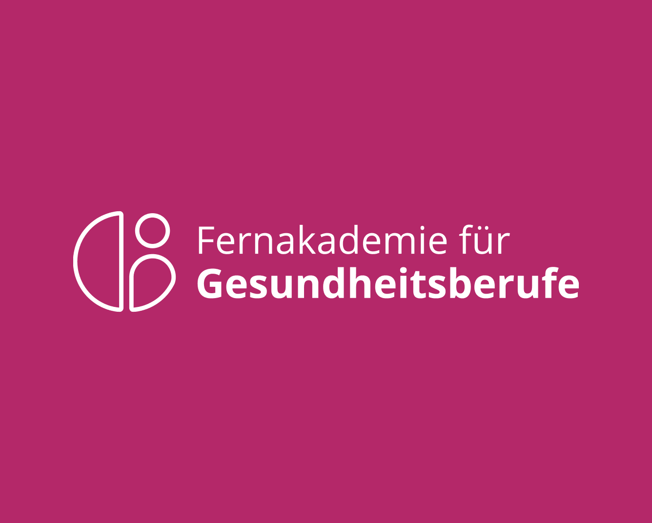 Weißes Logo und Schriftzug Fernakademie für Gesundheitsberufe auf dunkelbeerfarbenem Hintergrund